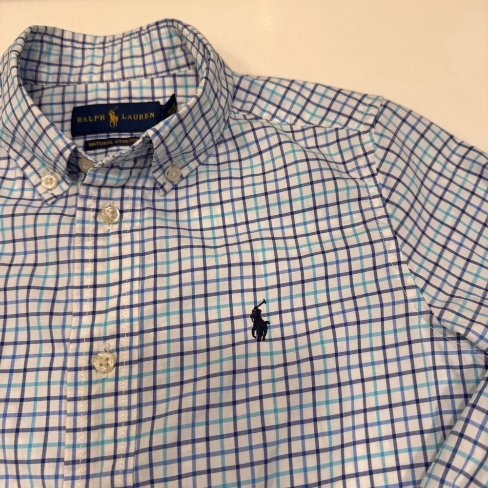 Ralph Lauren LOT Of 2 Boys Button Down Shirts. 1-checkered 1-plaid Blue Size 6